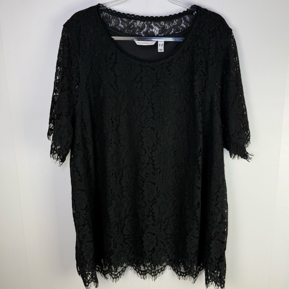 Isaac mizrahi live Black Lace blouse Top 3X goth grunge‎ vacation whimsigoth